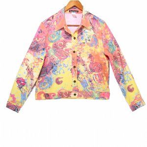 French Postcards Embellished Art Button Up Top